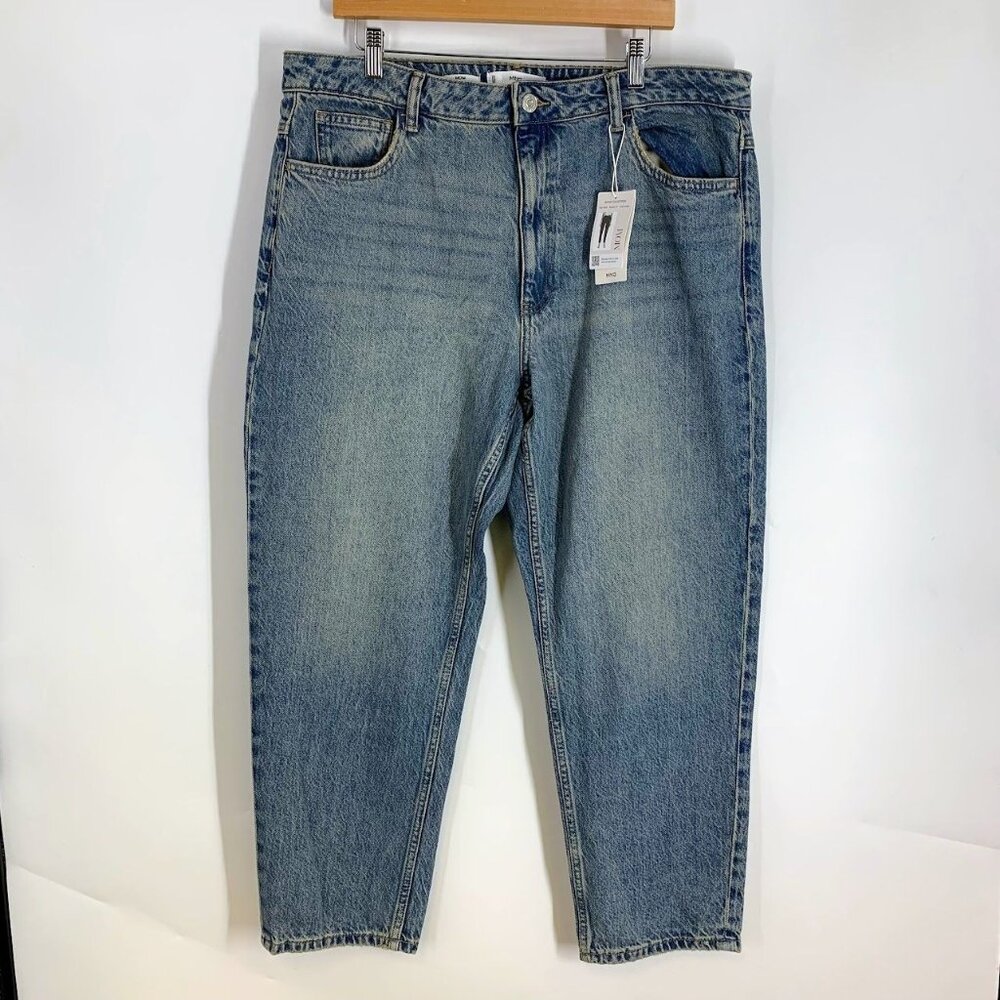 Mango Women's Mom High Waisted Tapered Cotton Stretch Denim Jeans Size 16 NWT